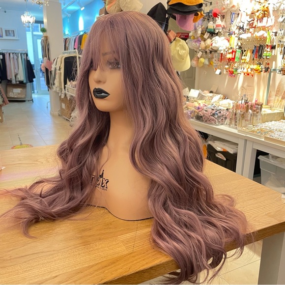 - Human hair blend light purple body wavy wig main image 8